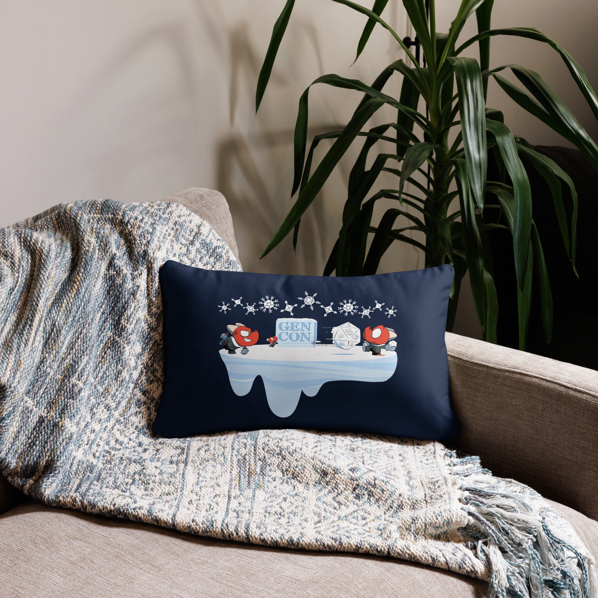 Gen Con Kobold Snowball Fight Blue Pillow | Rollacrit