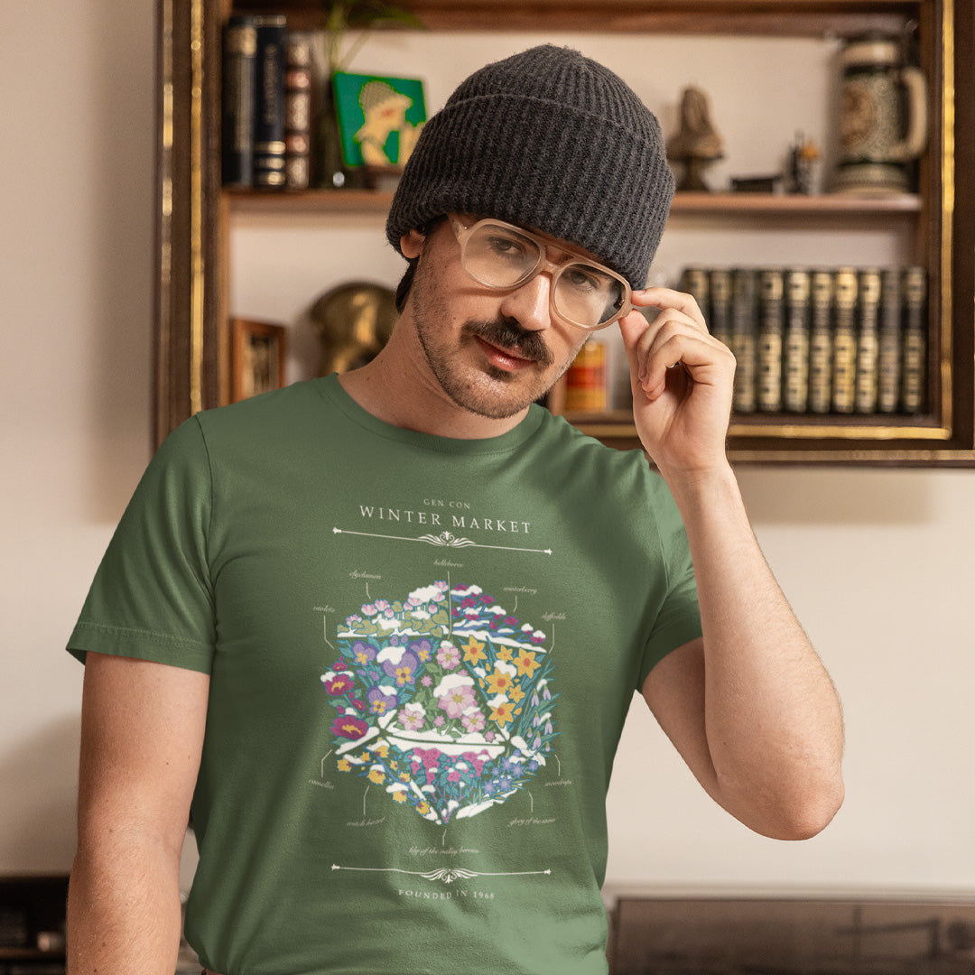 Olive it! Gen Con Winter Floral d20 Unisex T-Shirt | Rollacrit