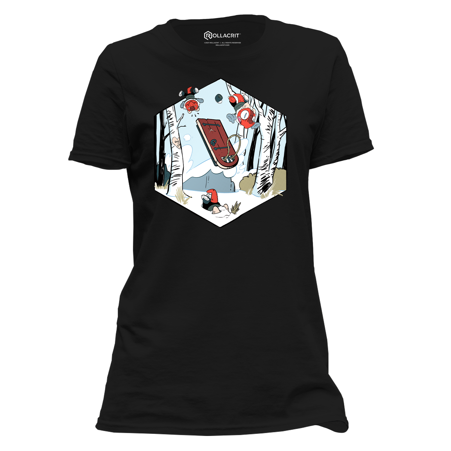 Black Gen Con Kobolds Sledding Femme T-Shirt | Rollacrit