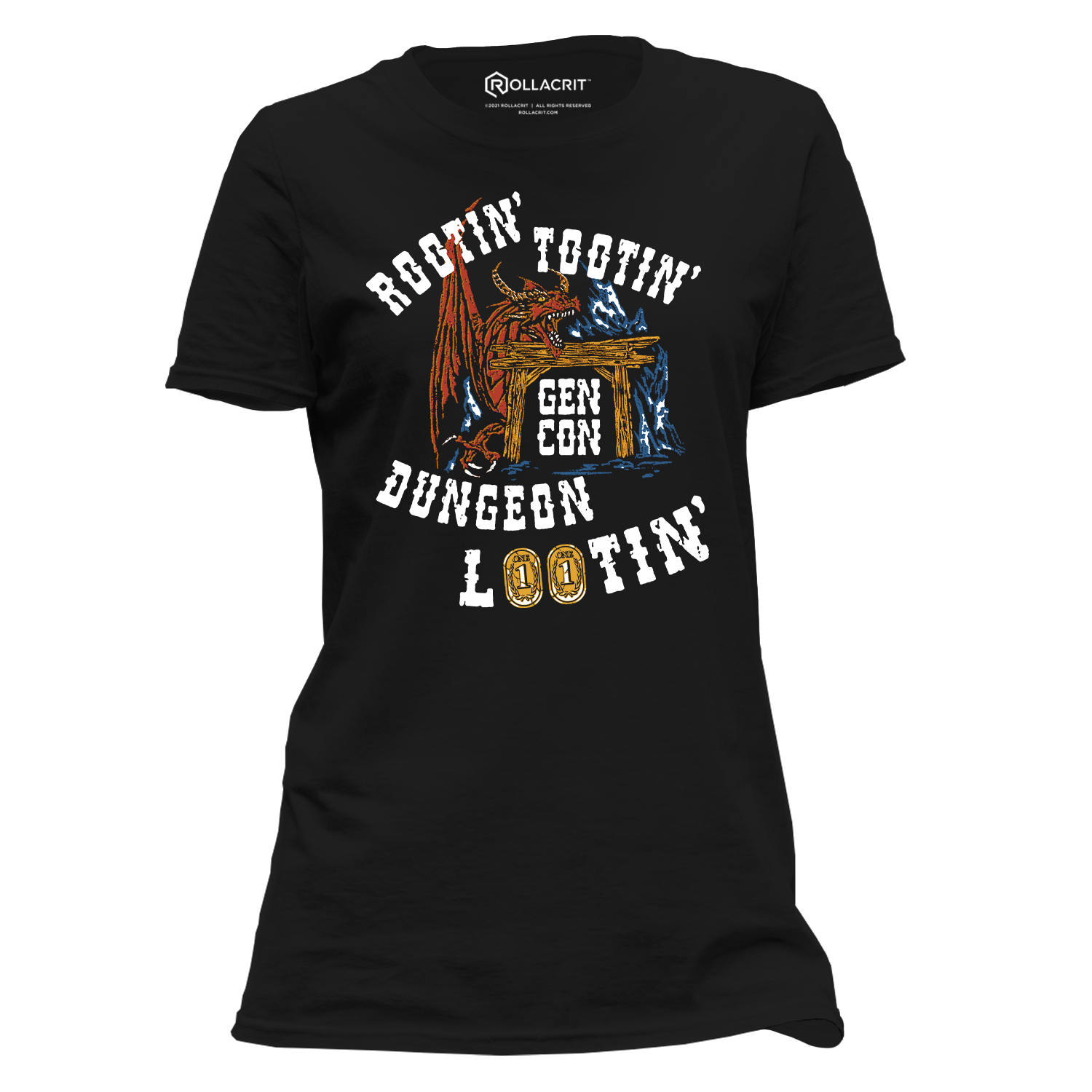 Gen Con Rootin' Tootin' Dungeon Lootin' Femme T-Shirt | Rollacrit