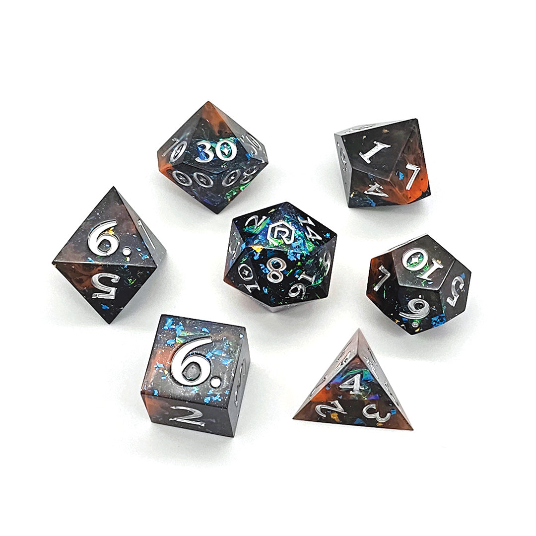 Galactic Twilight Custom Sharp Edge Resin 7pc Dice Set | Rollacrit