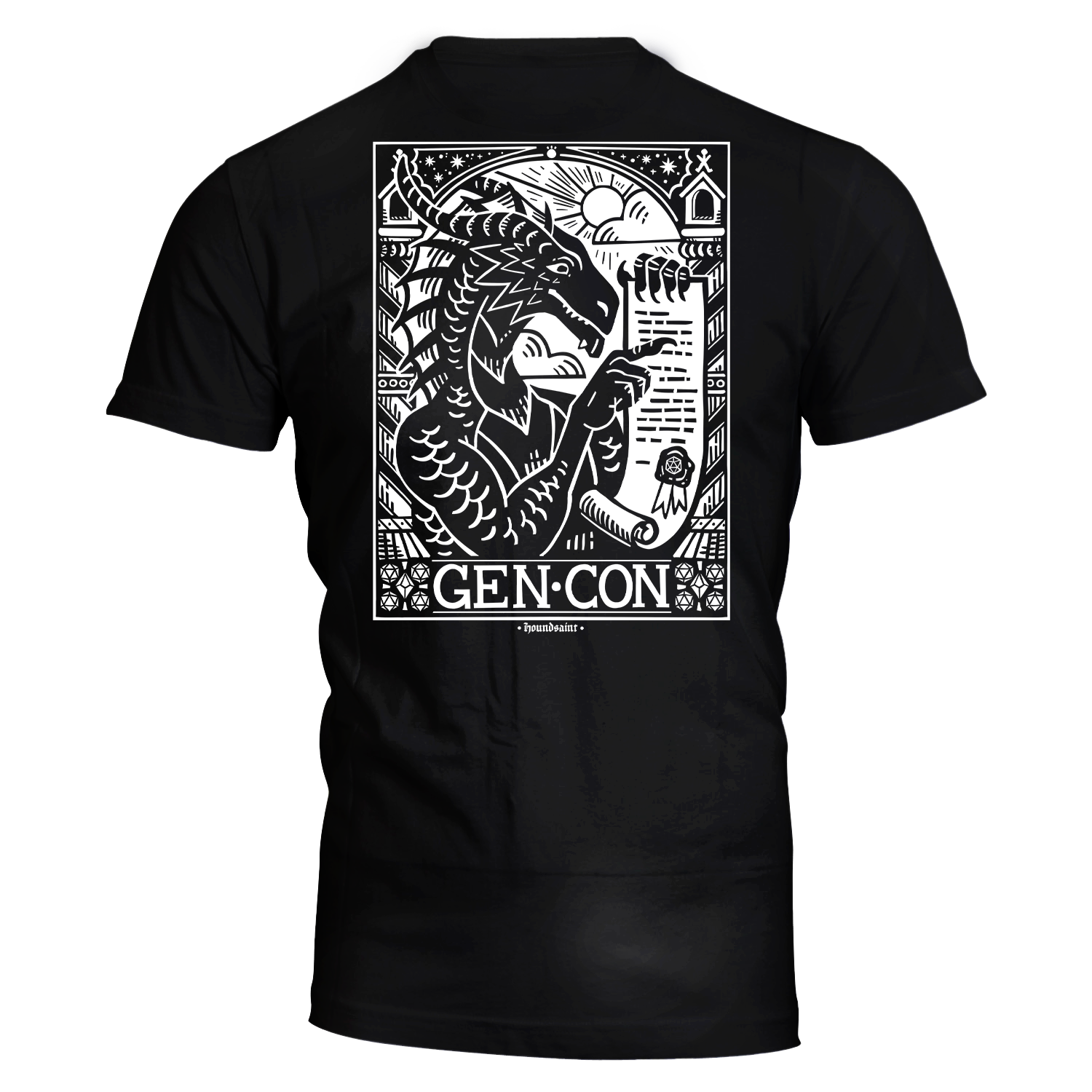 Gen Con 2025 Genevieve Scroll Woodblock T-Shirt | Rollacrit