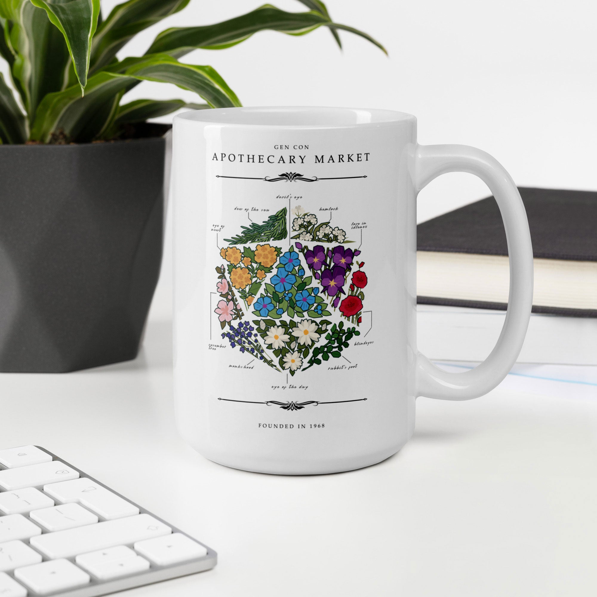 Gen Con Floral d20 Mug | Rollacrit