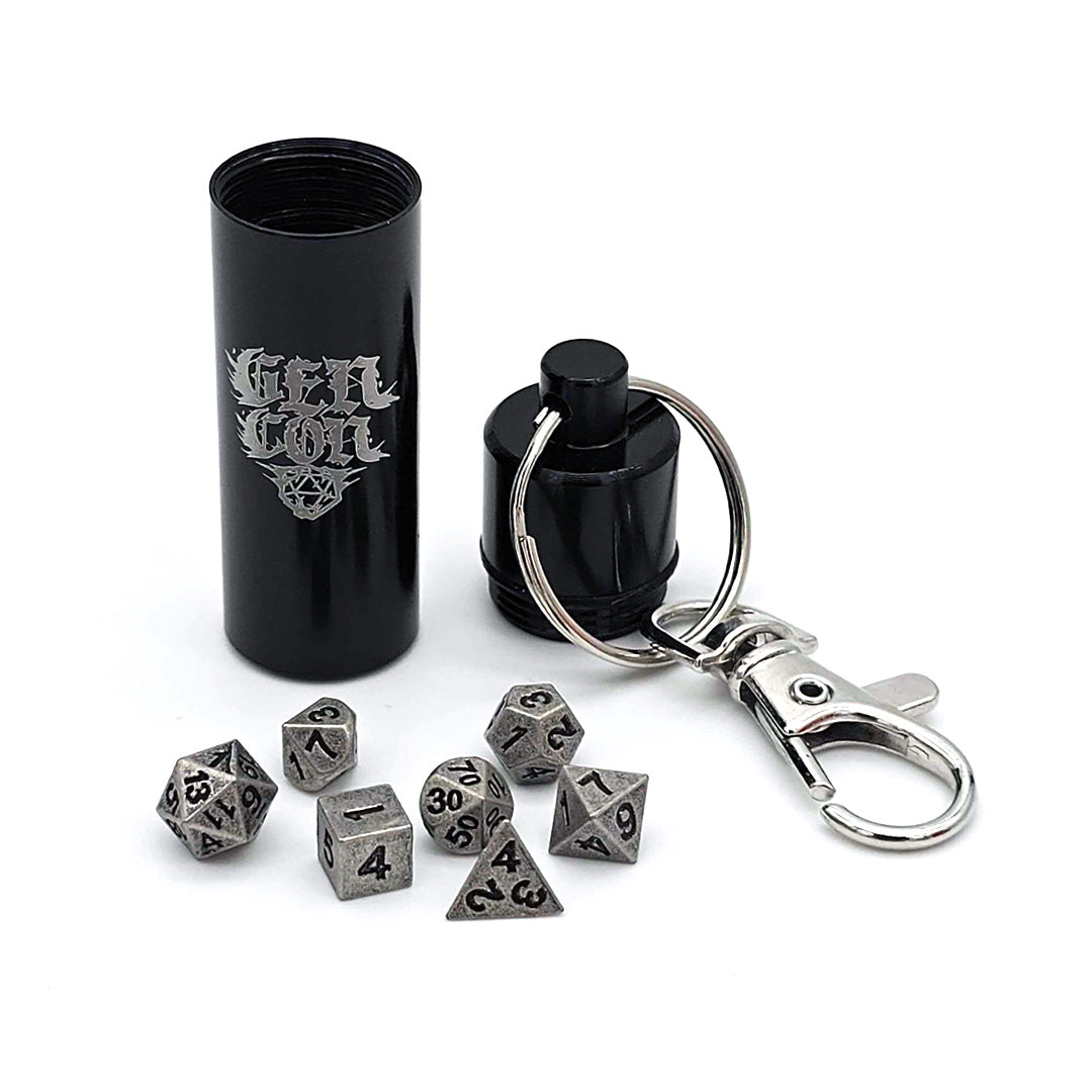 Hydro74 x Gen Con Spell Component Keychain With Tiny 7pc Dice Set | Rollacrit