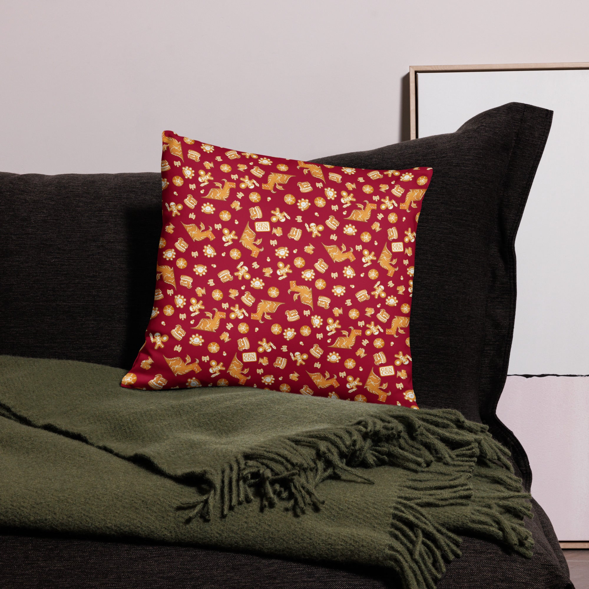 Red Gen Con Gingerbread Pillow | Rollacrit