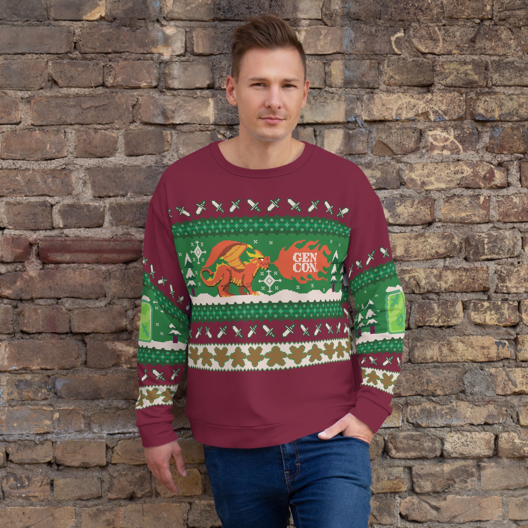 Gen Con 2023 Genevieve All-Over Print Holiday Sweatshirt | Rollacrit