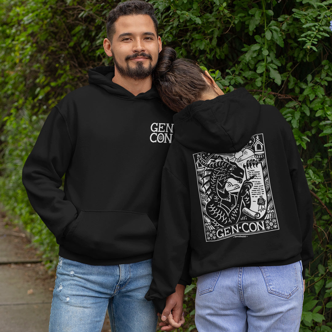 Gen Con 2025 Genevieve Scroll Woodblock Pullover Hoodie | Rollacrit