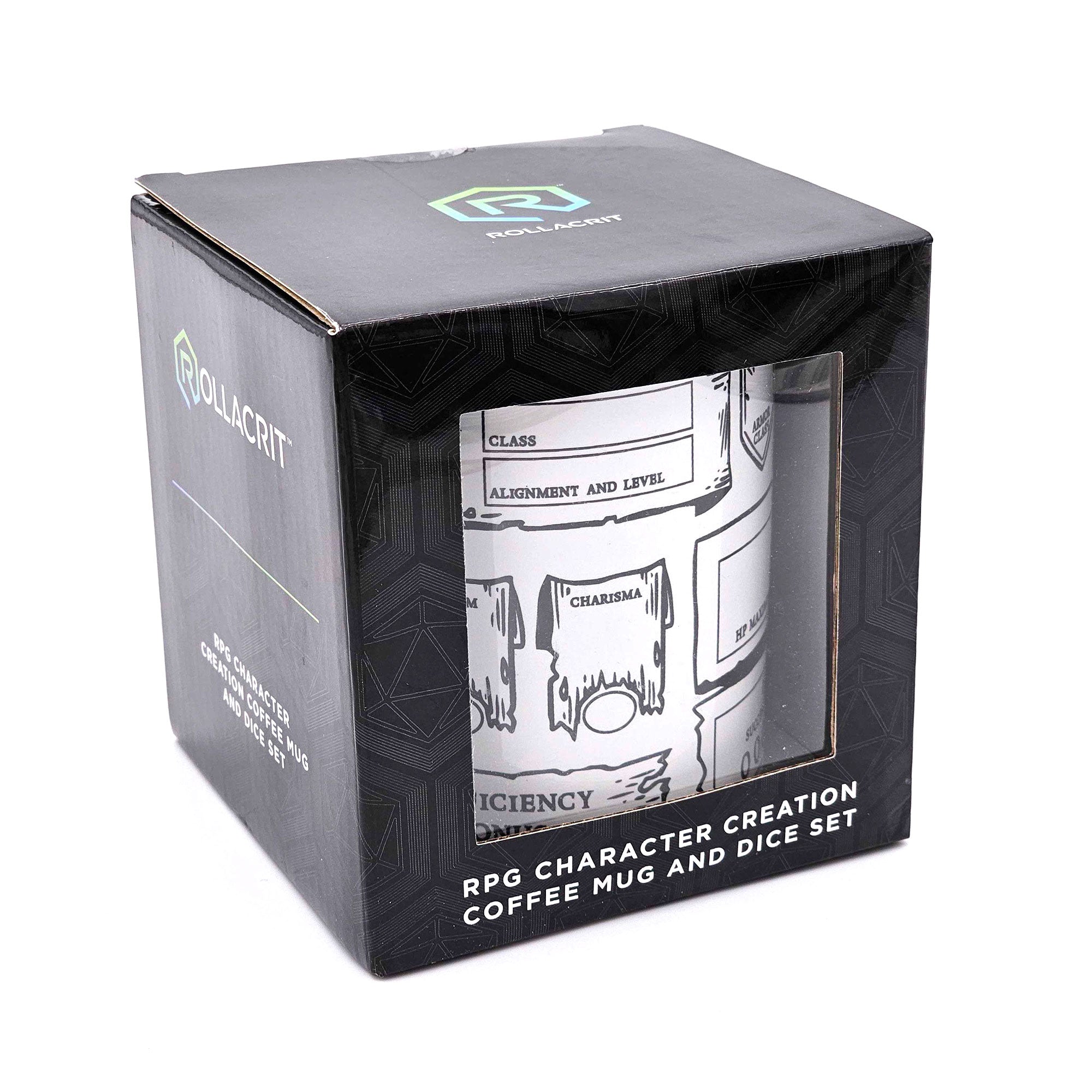 RPG Character Creation Coffee Mug and Dice Set | Rollacrit