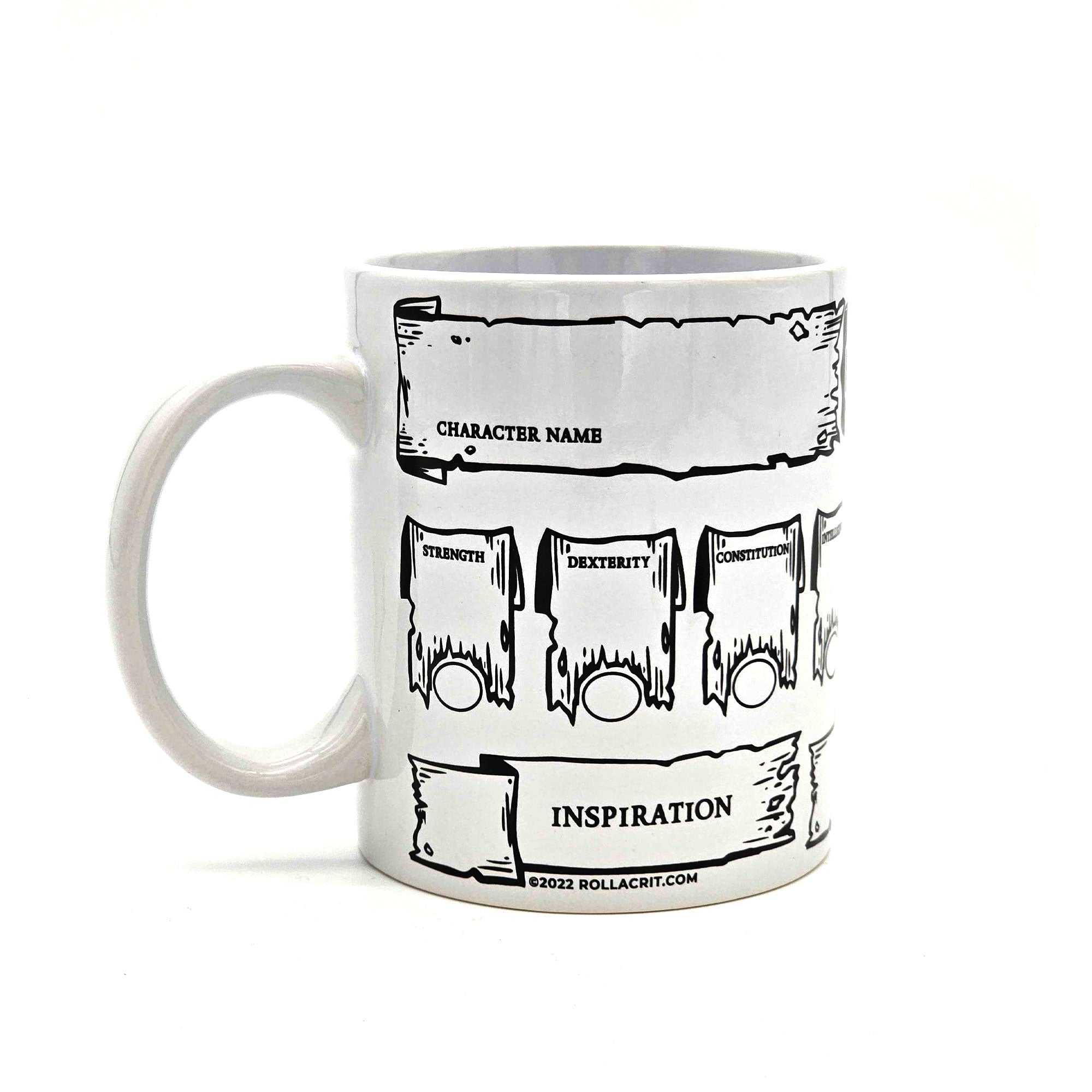 RPG Character Creation Coffee Mug and Dice Set | Rollacrit