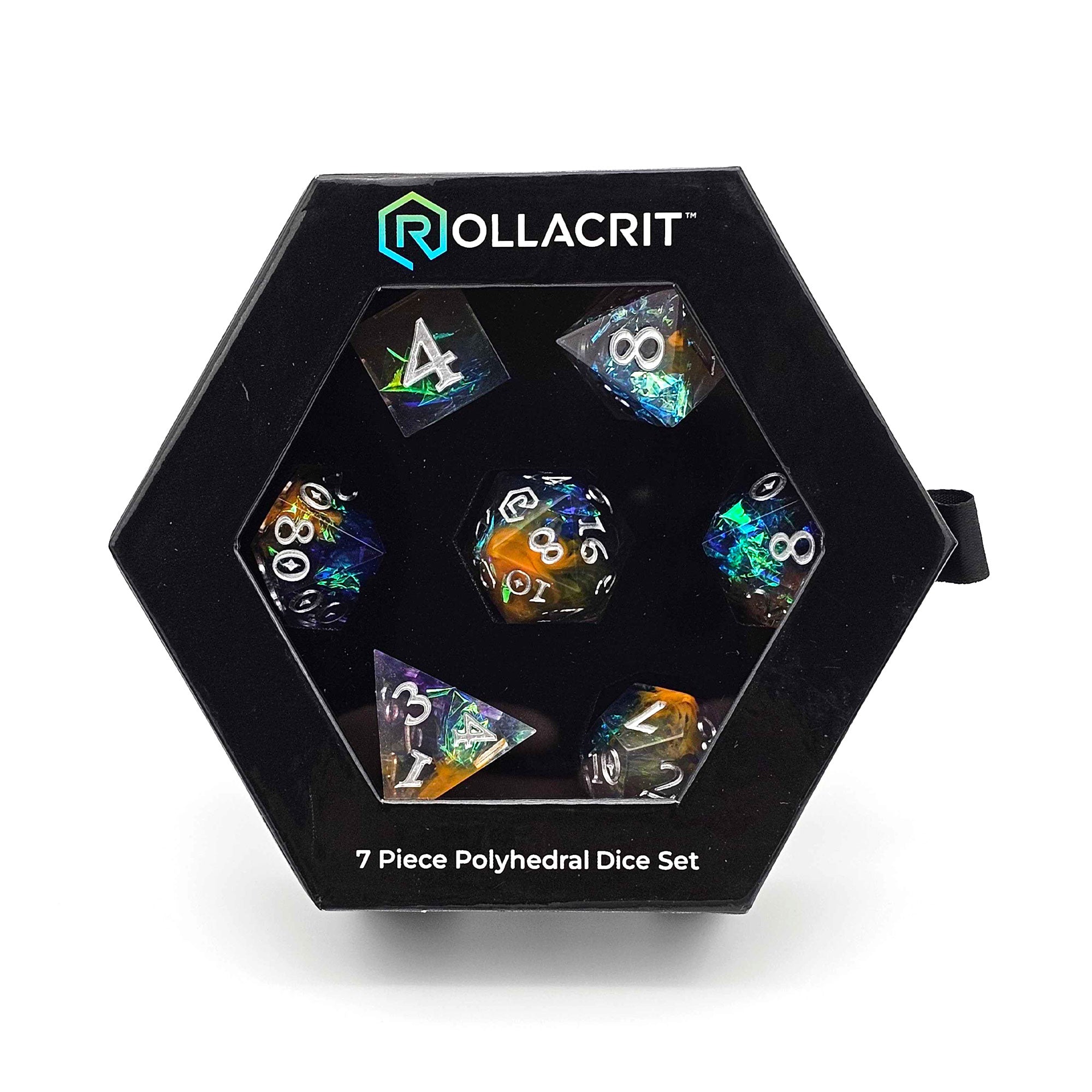 Galactic Dusk Custom Sharp Edge Resin 7pc Dice Set | Rollacrit