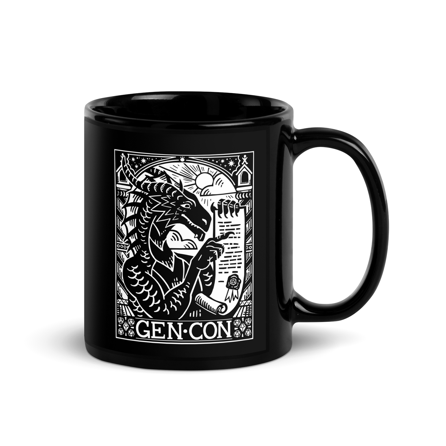Gen Con 2025 Genevieve Scroll Woodblock Mug | Rollacrit