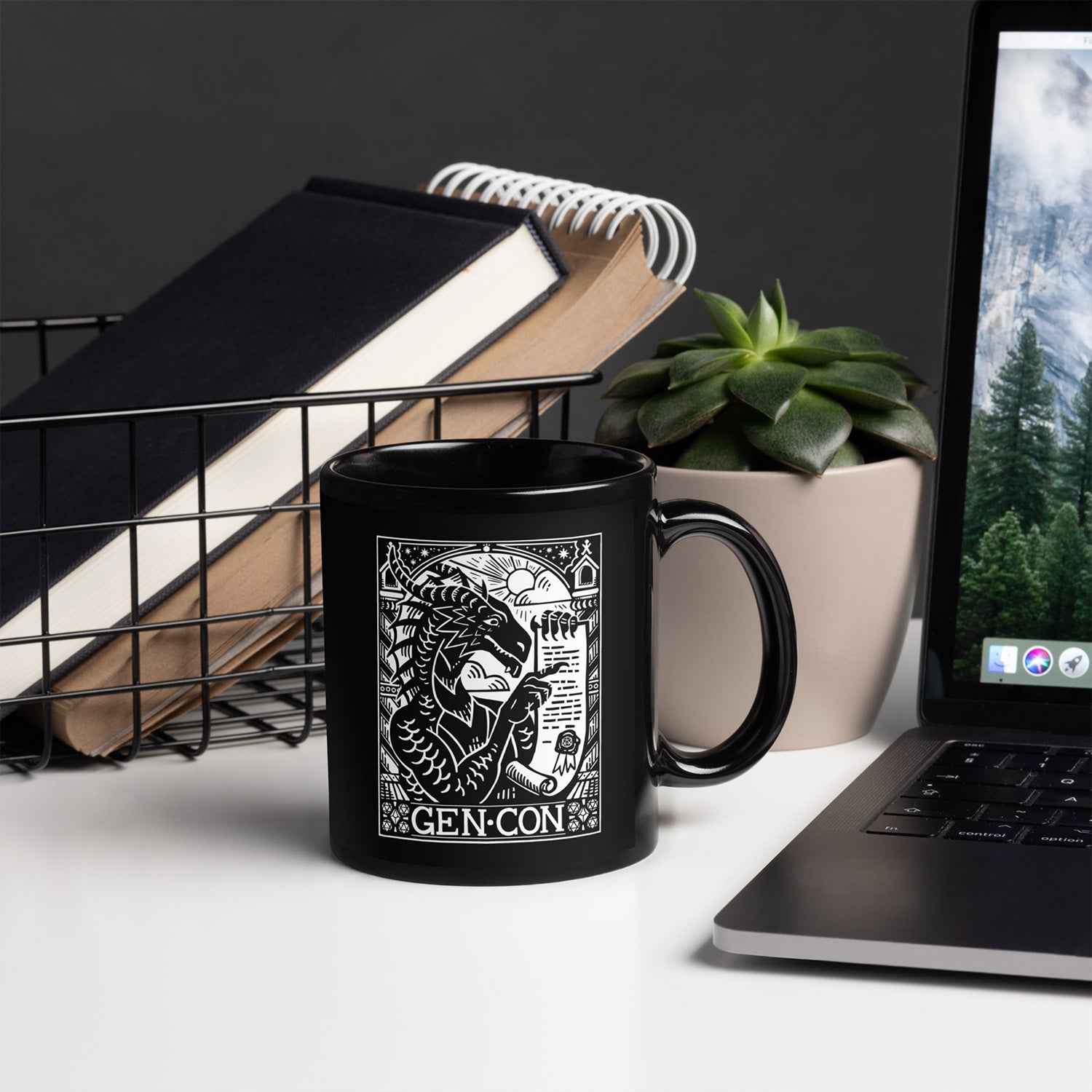 Gen Con 2025 Genevieve Scroll Woodblock Mug | Rollacrit