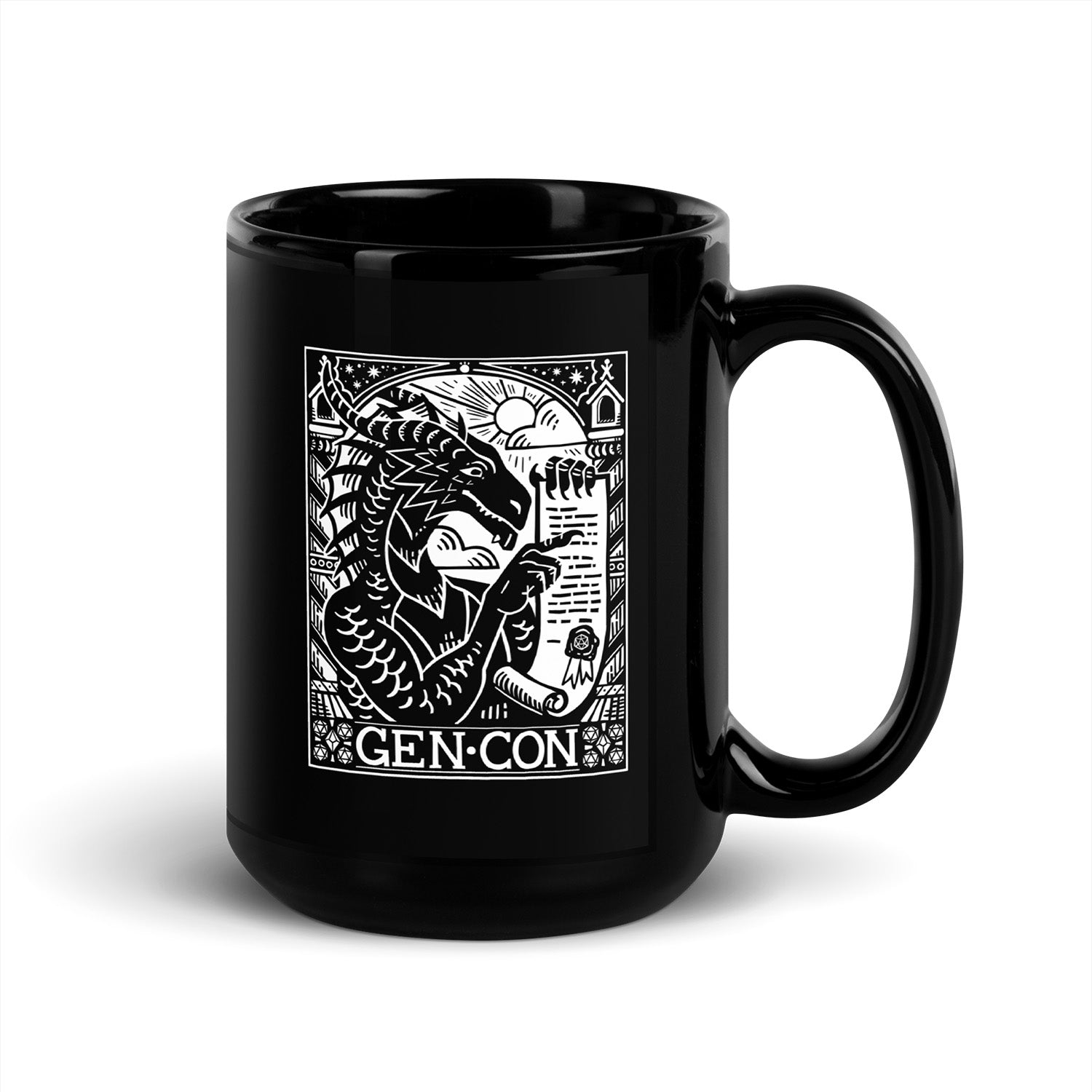 Gen Con 2025 Genevieve Scroll Woodblock Mug | Rollacrit
