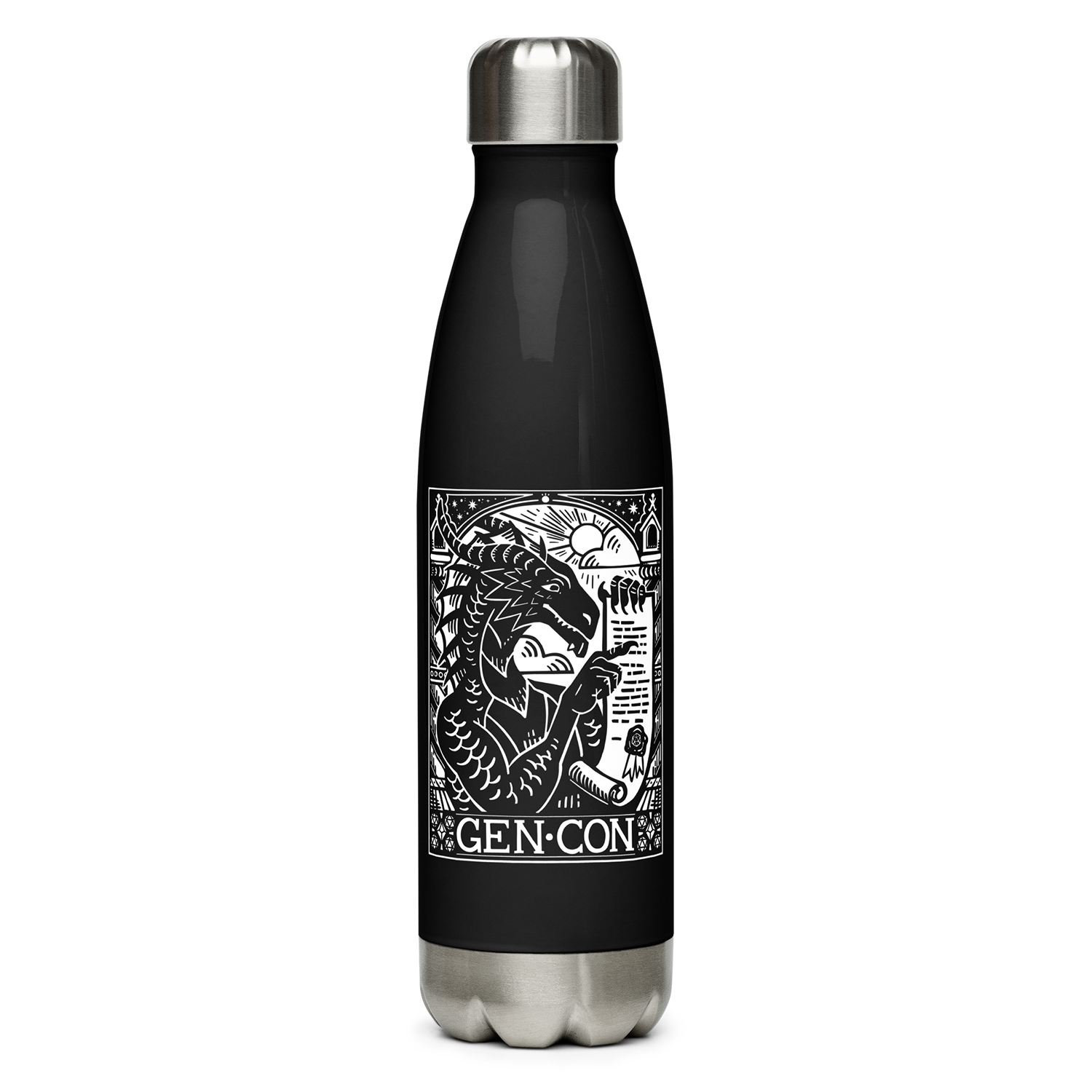 Gen Con 2025 Genevieve Scroll Woodblock Water Bottle | Rollacrit