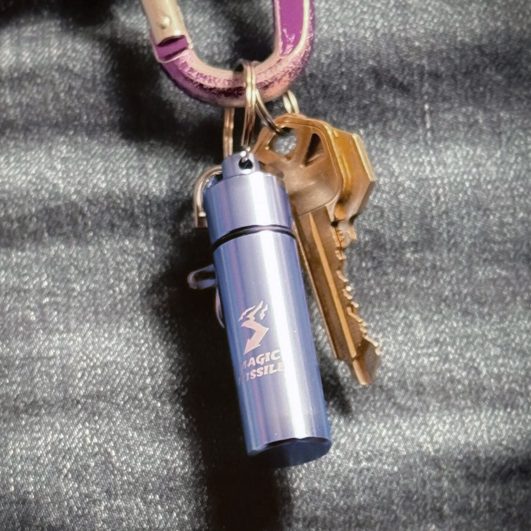 Magic Missile Spell Component Keychain With Tiny 9pc Dice Set | Rollacrit