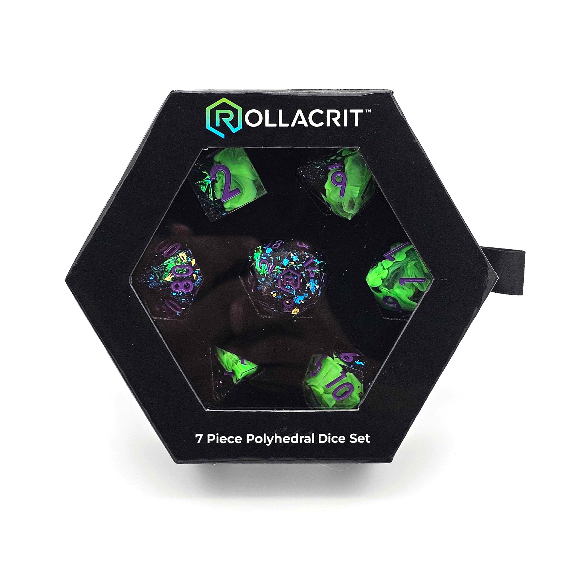 Tasha's Green Mist Custom Sharp Edge Resin 7pc Dice Set | Rollacrit