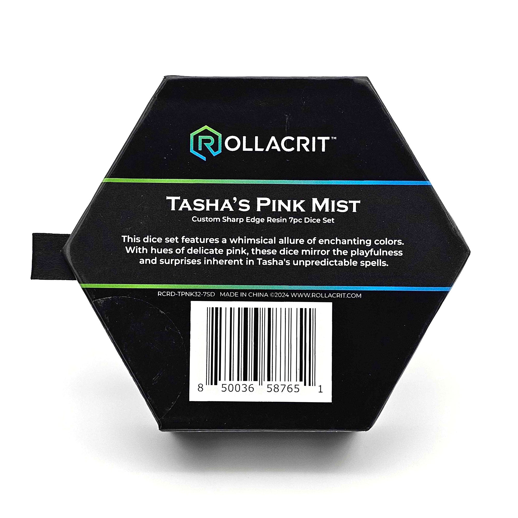 Tasha's Pink Mist Custom Sharp Edge Resin 7pc Dice Set | Rollacrit