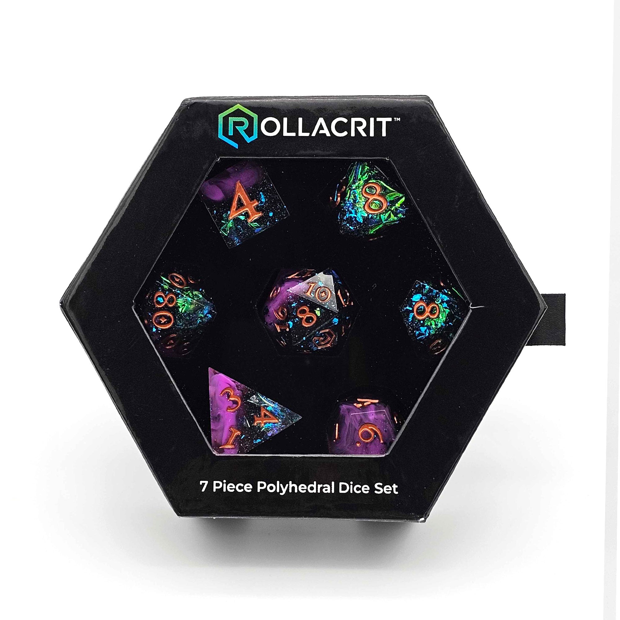 Tasha's Pink Mist Custom Sharp Edge Resin 7pc Dice Set | Rollacrit