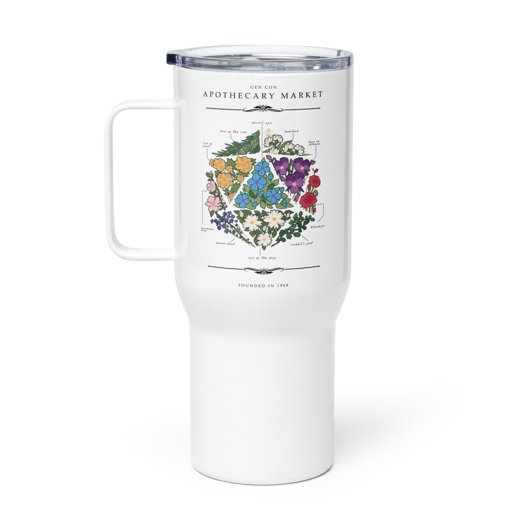 Gen Con Floral d20 Travel Mug | Rollacrit