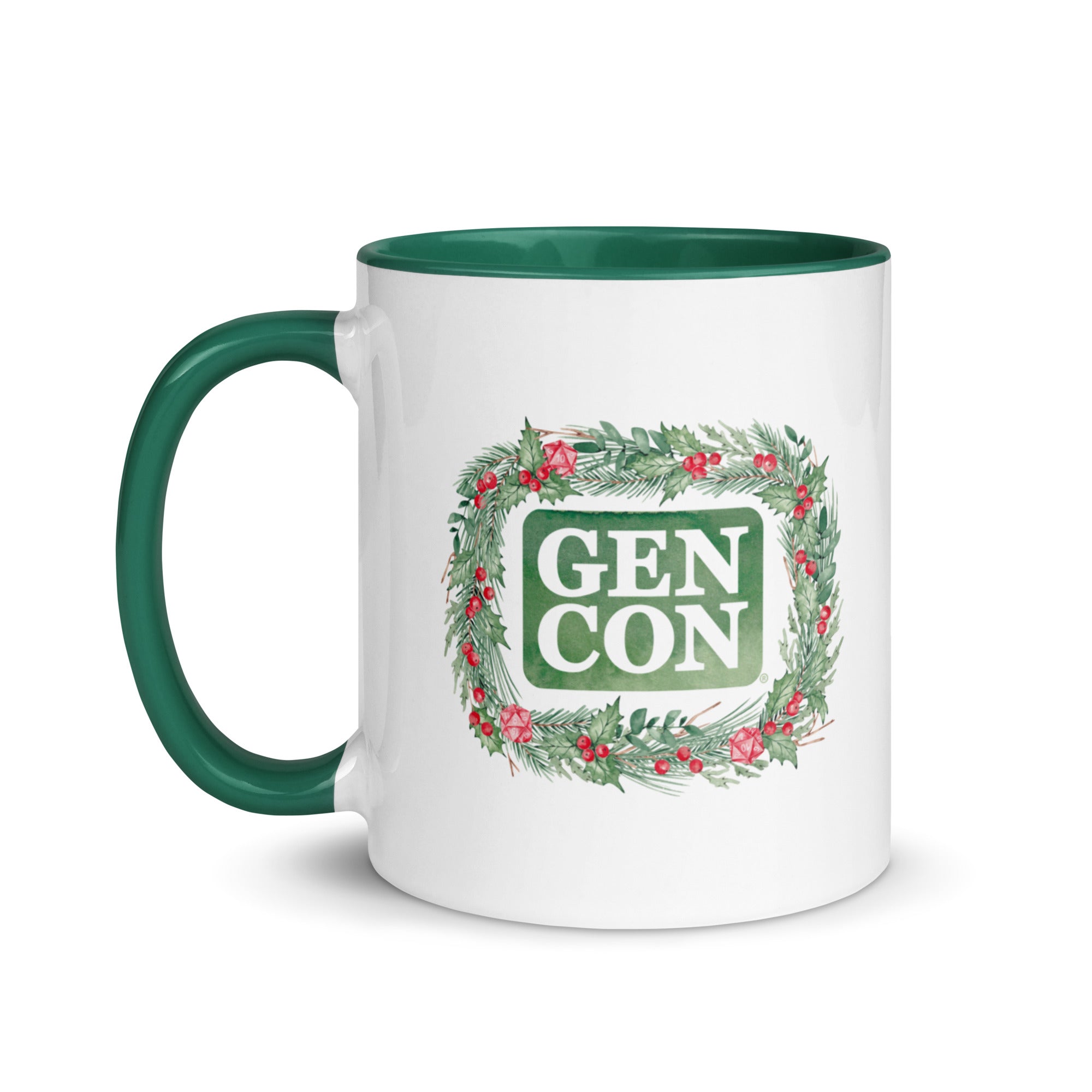 Green Gen Con Holiday Wreath Mug | Rollacrit