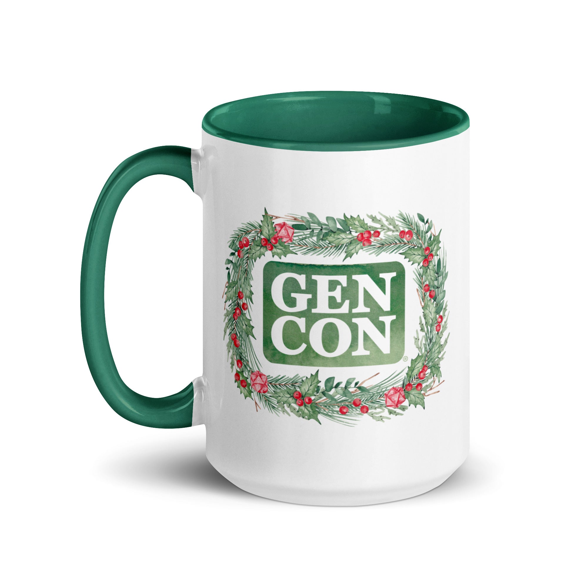 Green Gen Con Holiday Wreath Mug | Rollacrit