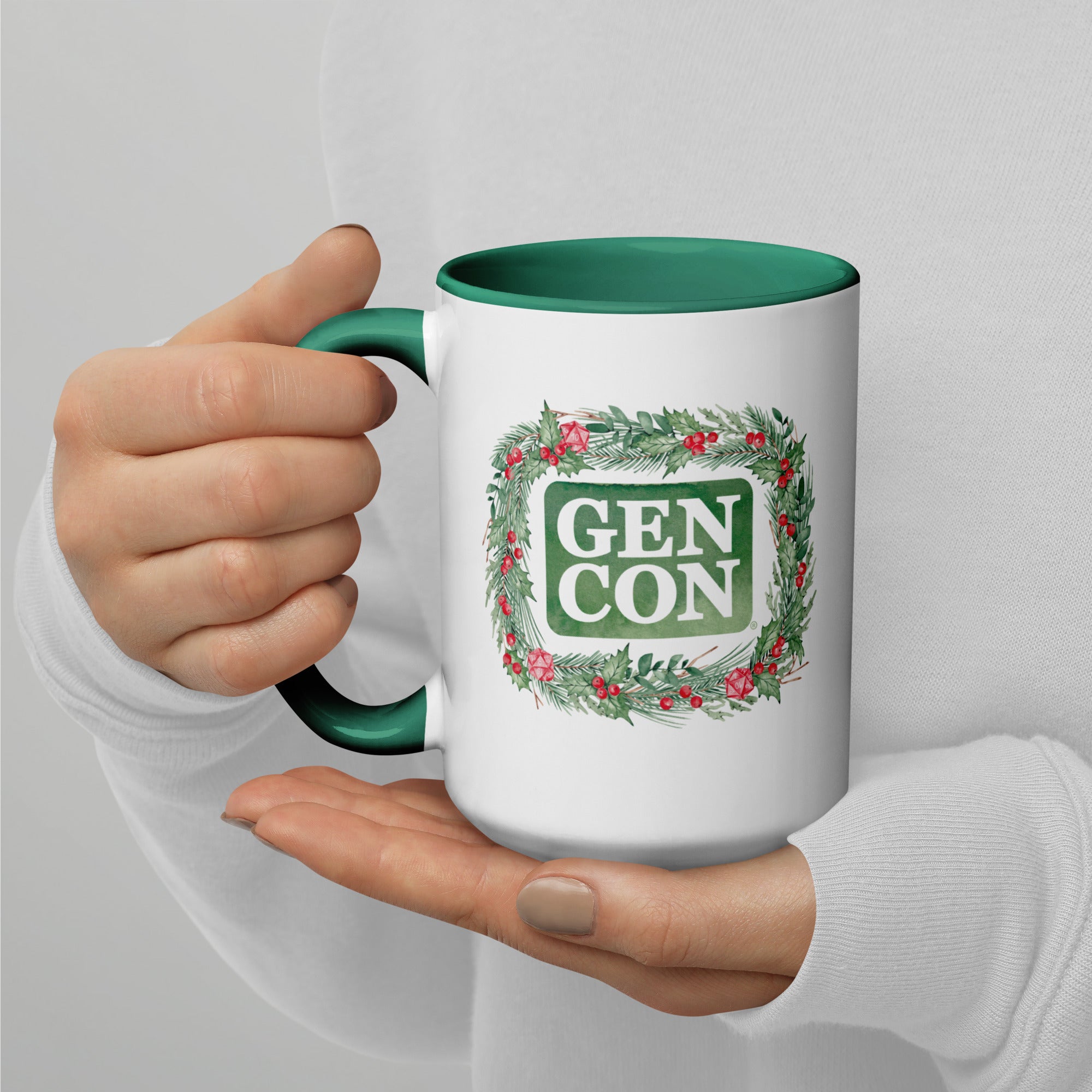 Green Gen Con Holiday Wreath Mug | Rollacrit