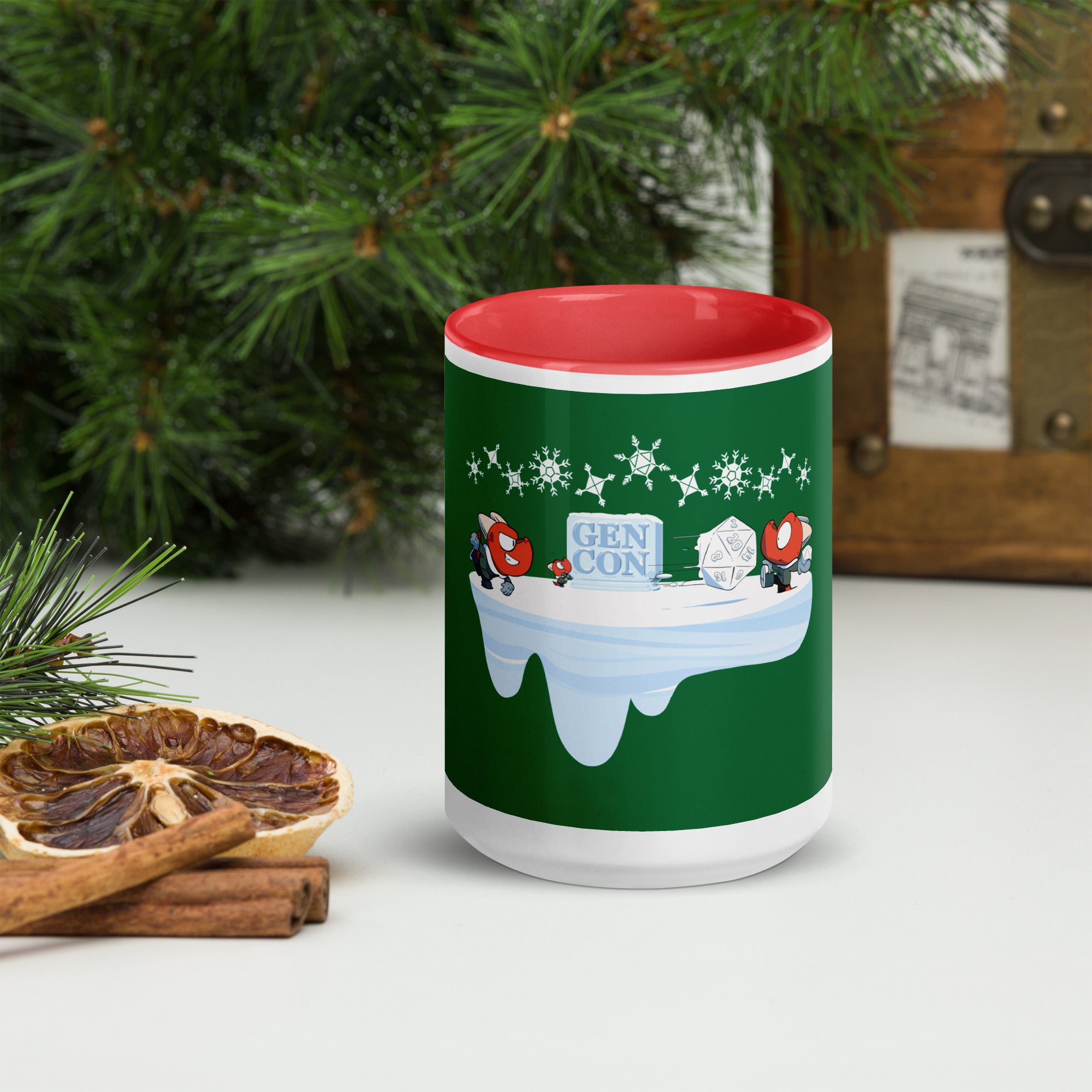 Gen Con Kobold Snowball Fight Red and Green Mug | Rollacrit