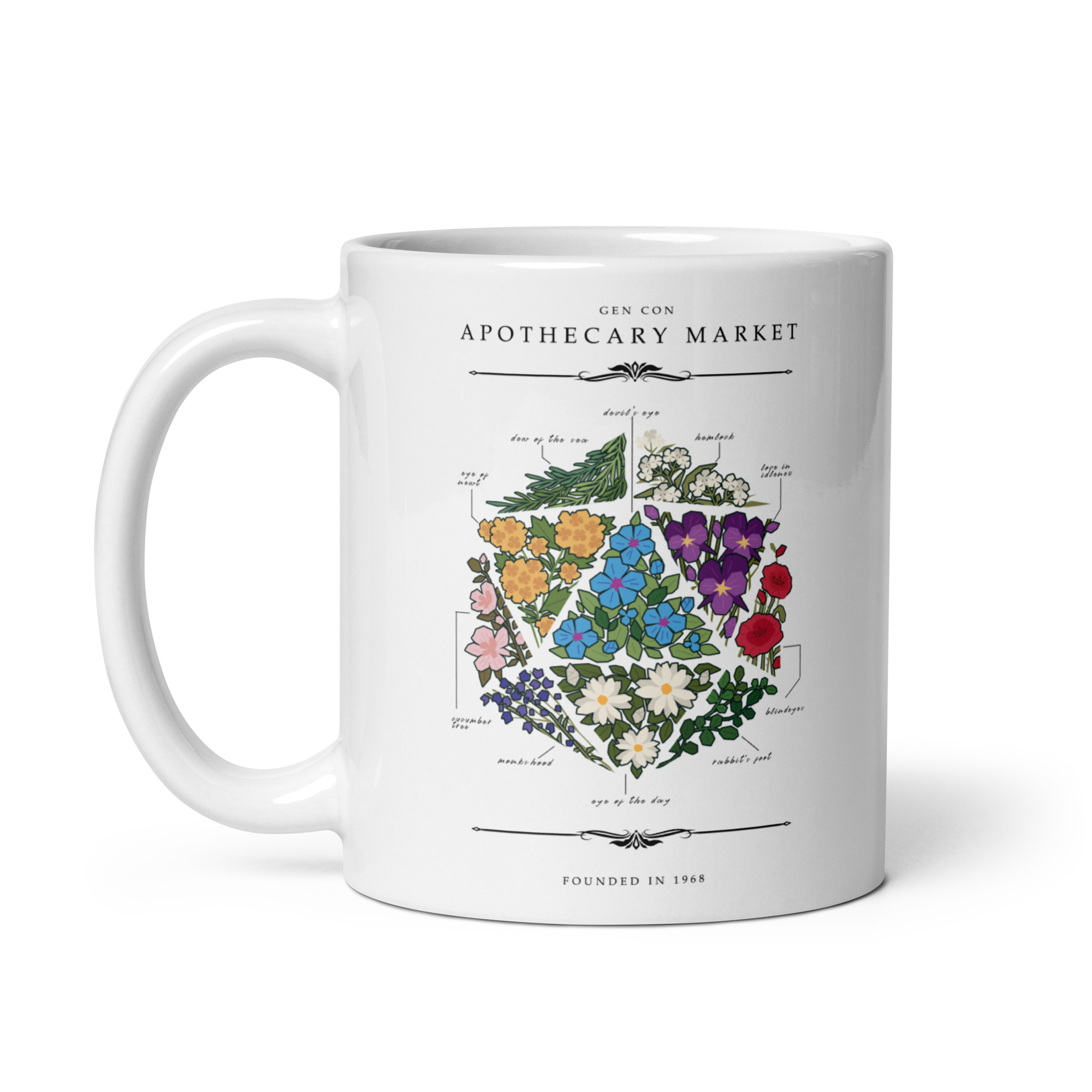 Gen Con Floral d20 Mug | Rollacrit
