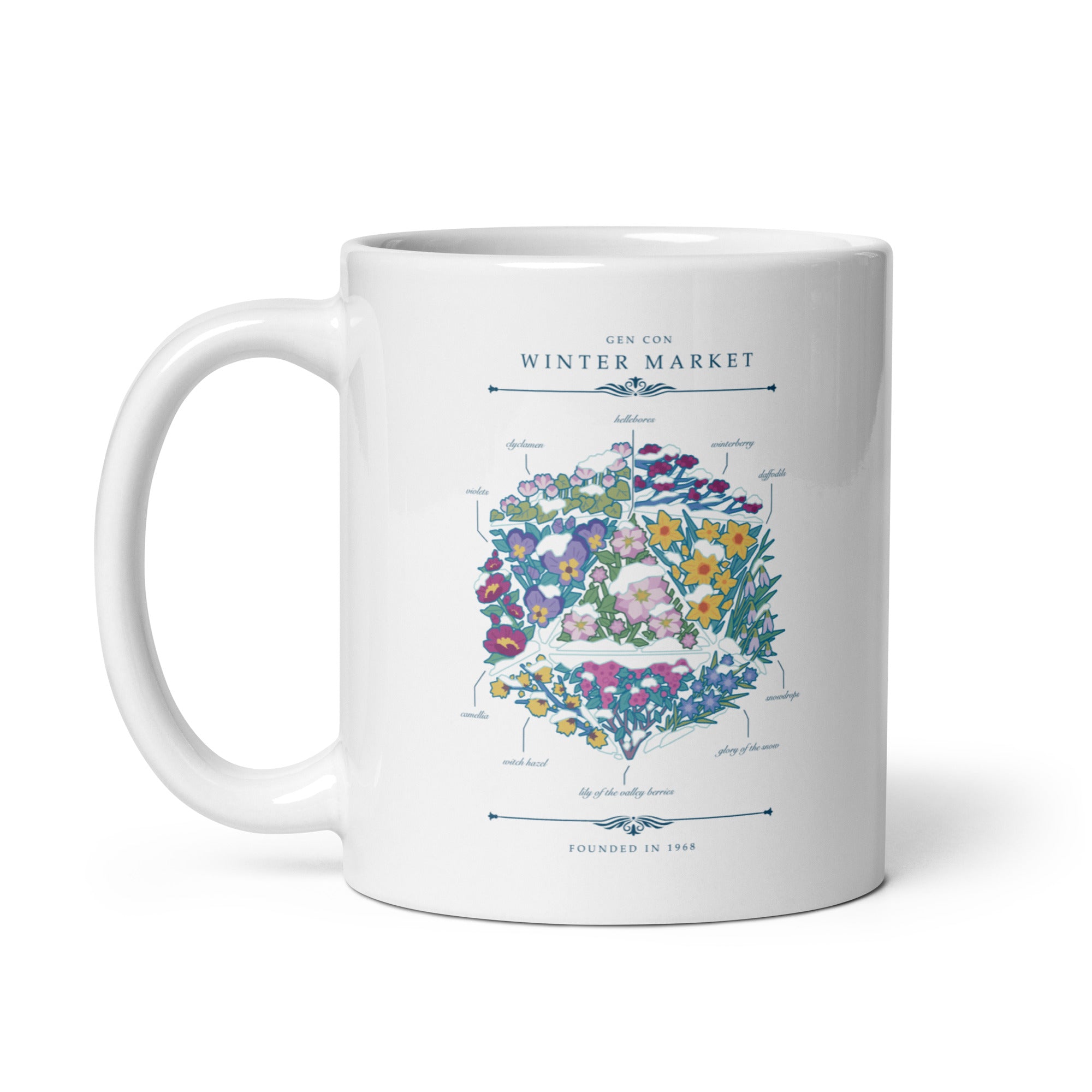 Gen Con Winter Floral d20 Mug | Rollacrit