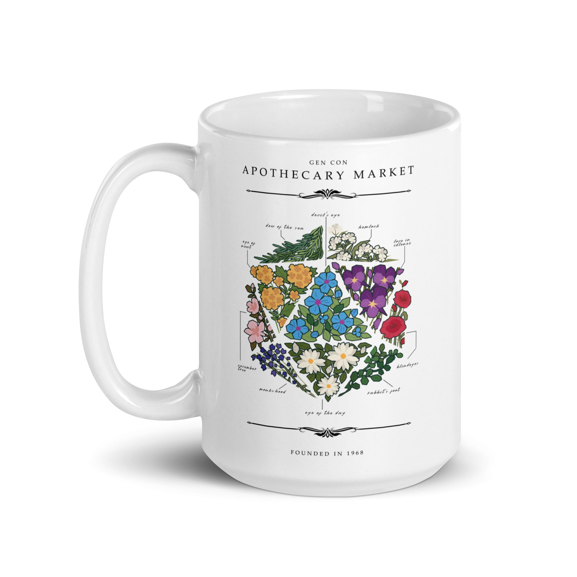 Gen Con Floral d20 Mug | Rollacrit