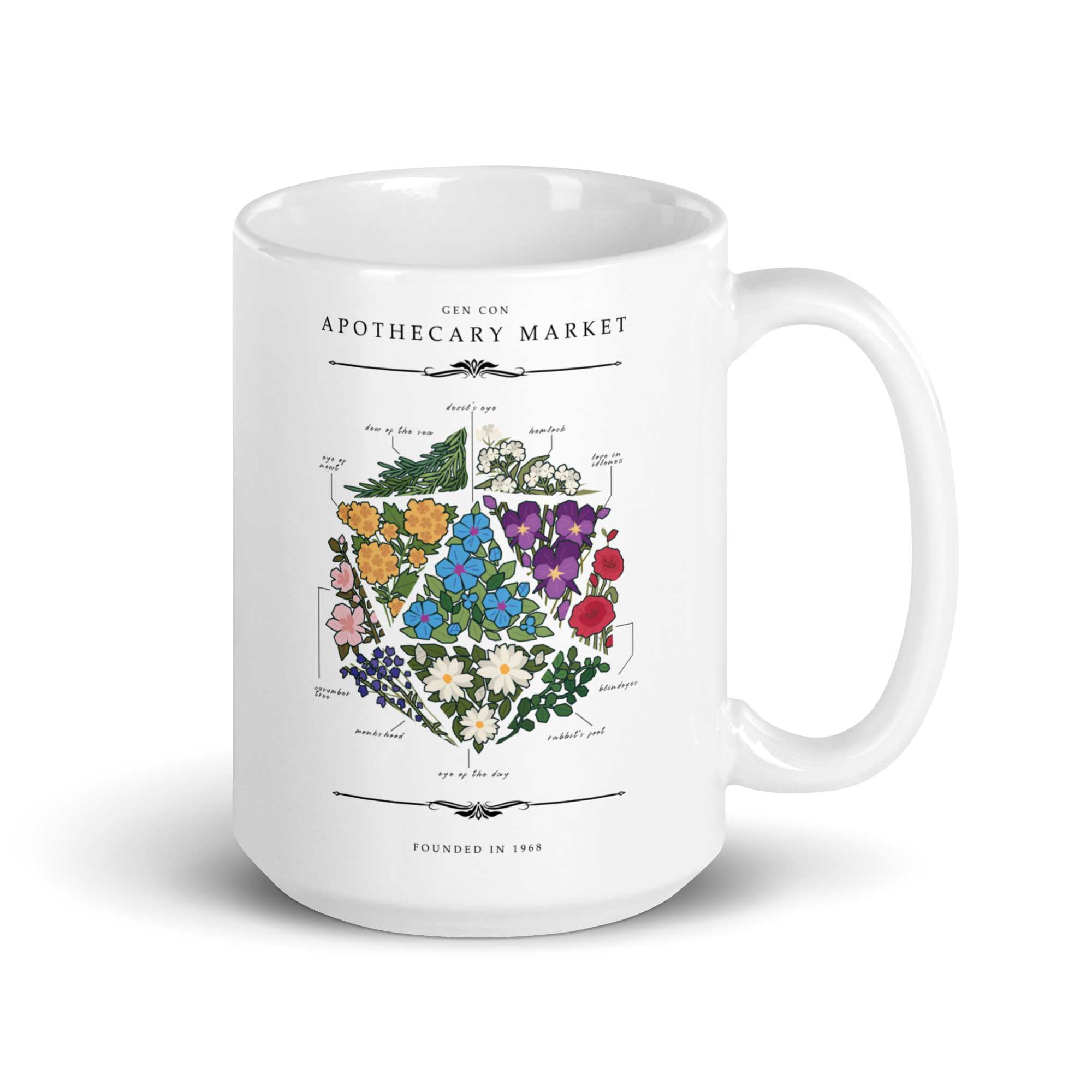 Gen Con Floral d20 Mug | Rollacrit