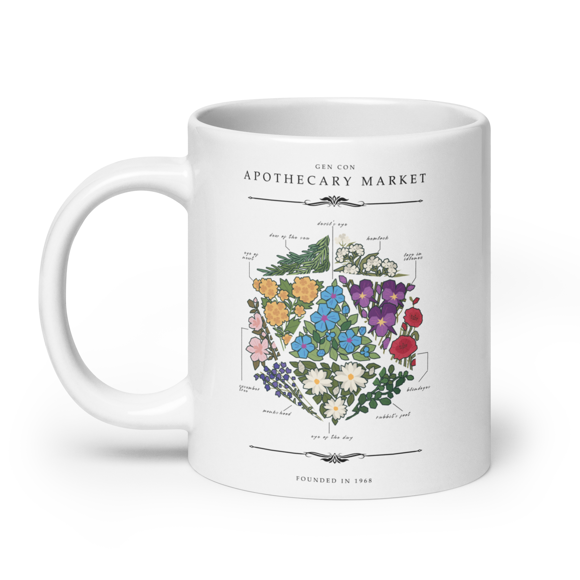 Gen Con Floral d20 Mug | Rollacrit