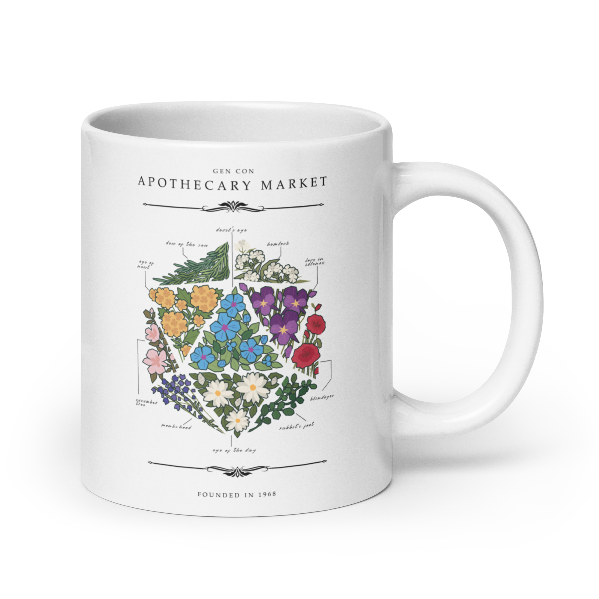 Gen Con Floral d20 Mug | Rollacrit