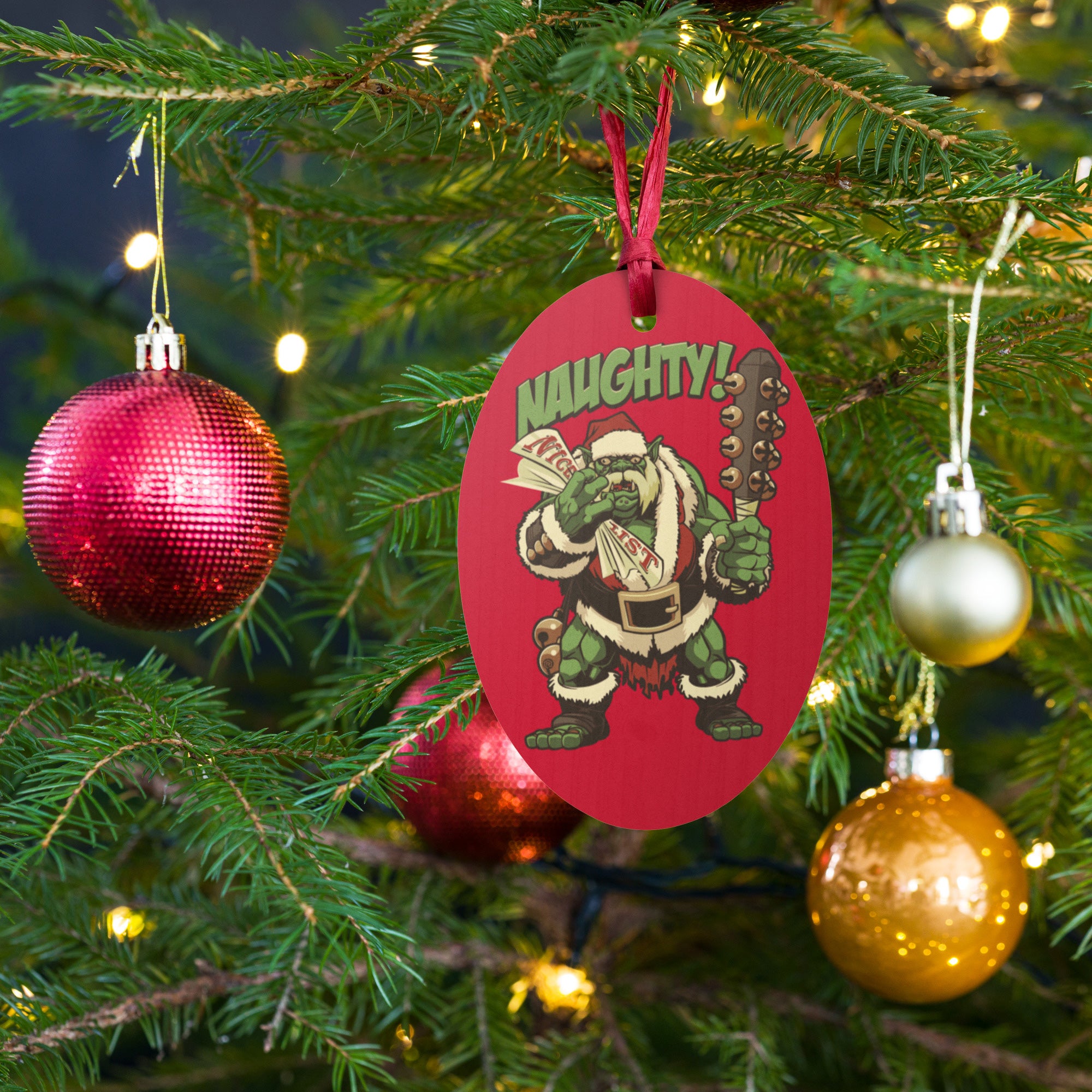 Holiday Naughty Ogre Wooden Ornament Magnet | Rollacrit