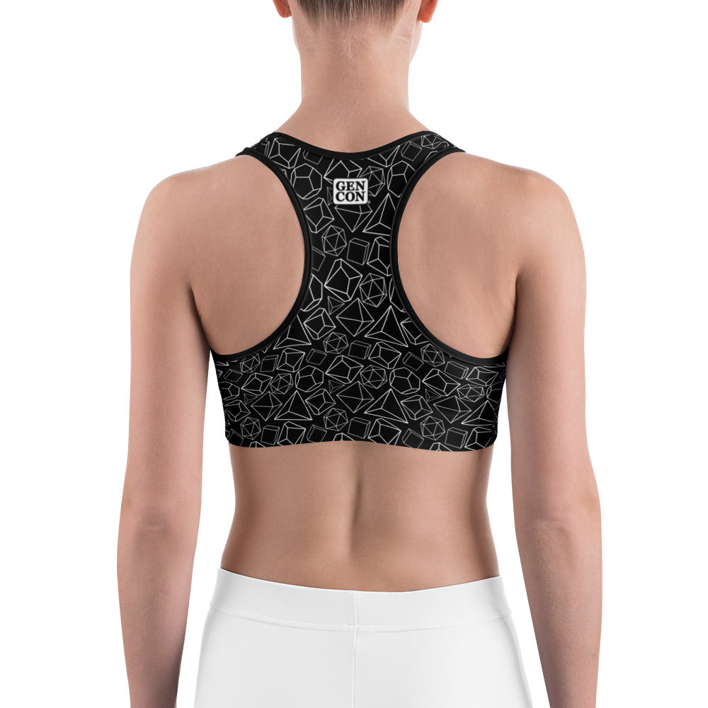 Gen Con White Dice Pattern Sports Bra | Rollacrit