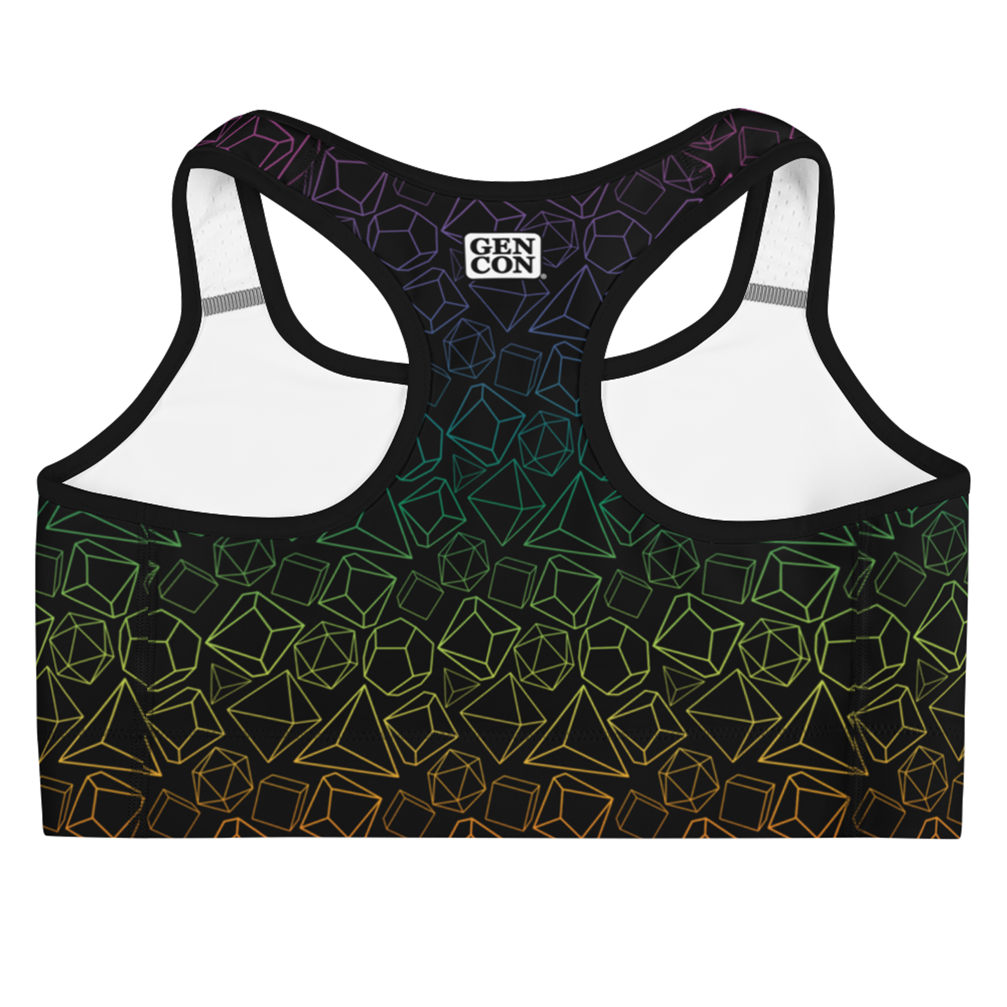 Gen Con Rainbow Dice Pattern Sports Bra | Rollacrit