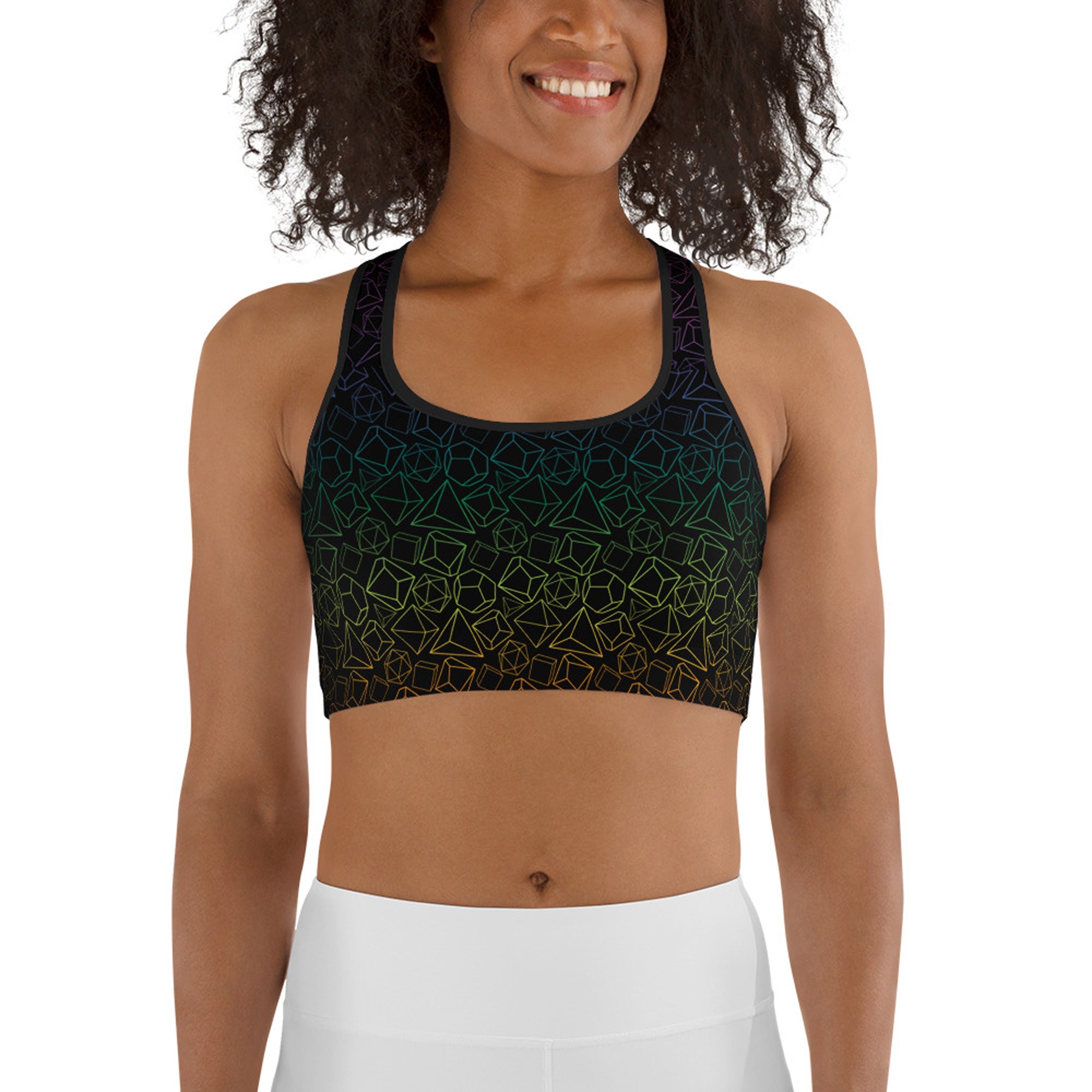 Gen Con Rainbow Dice Pattern Sports Bra | Rollacrit