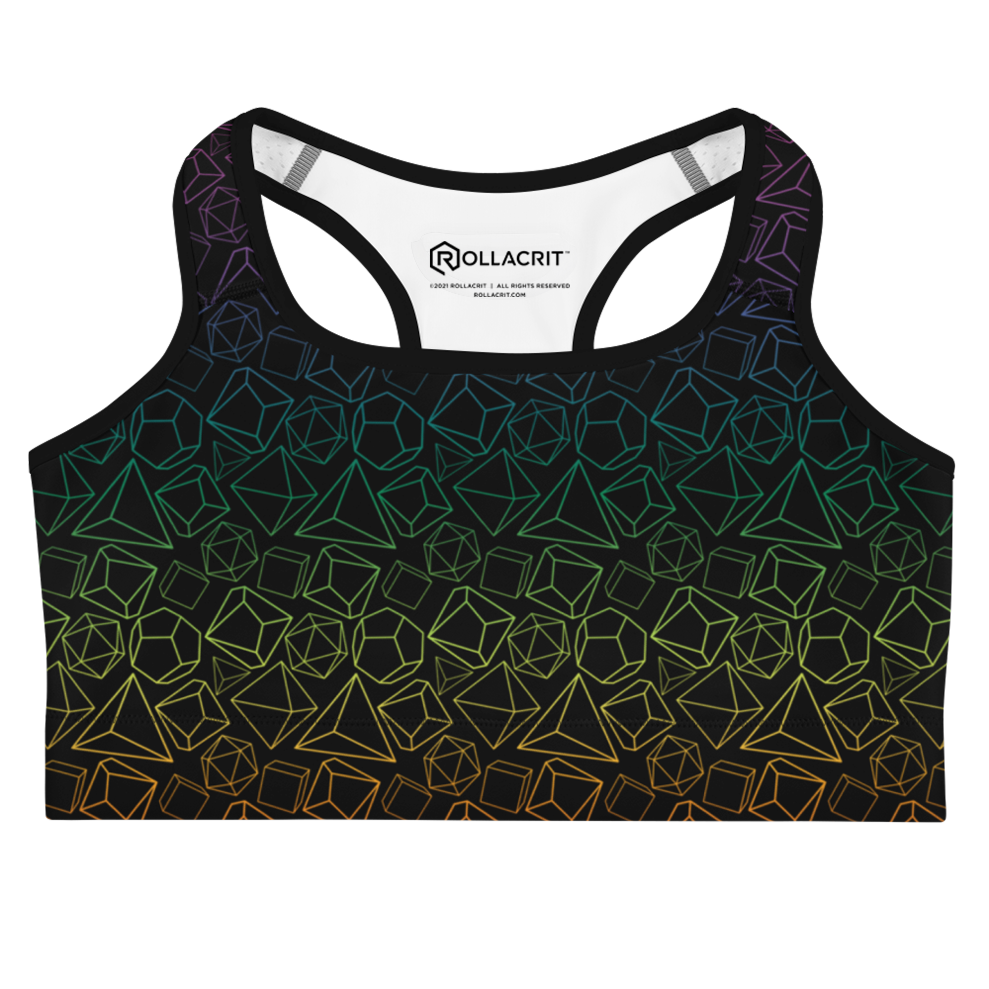 Gen Con Rainbow Dice Pattern Sports Bra | Rollacrit