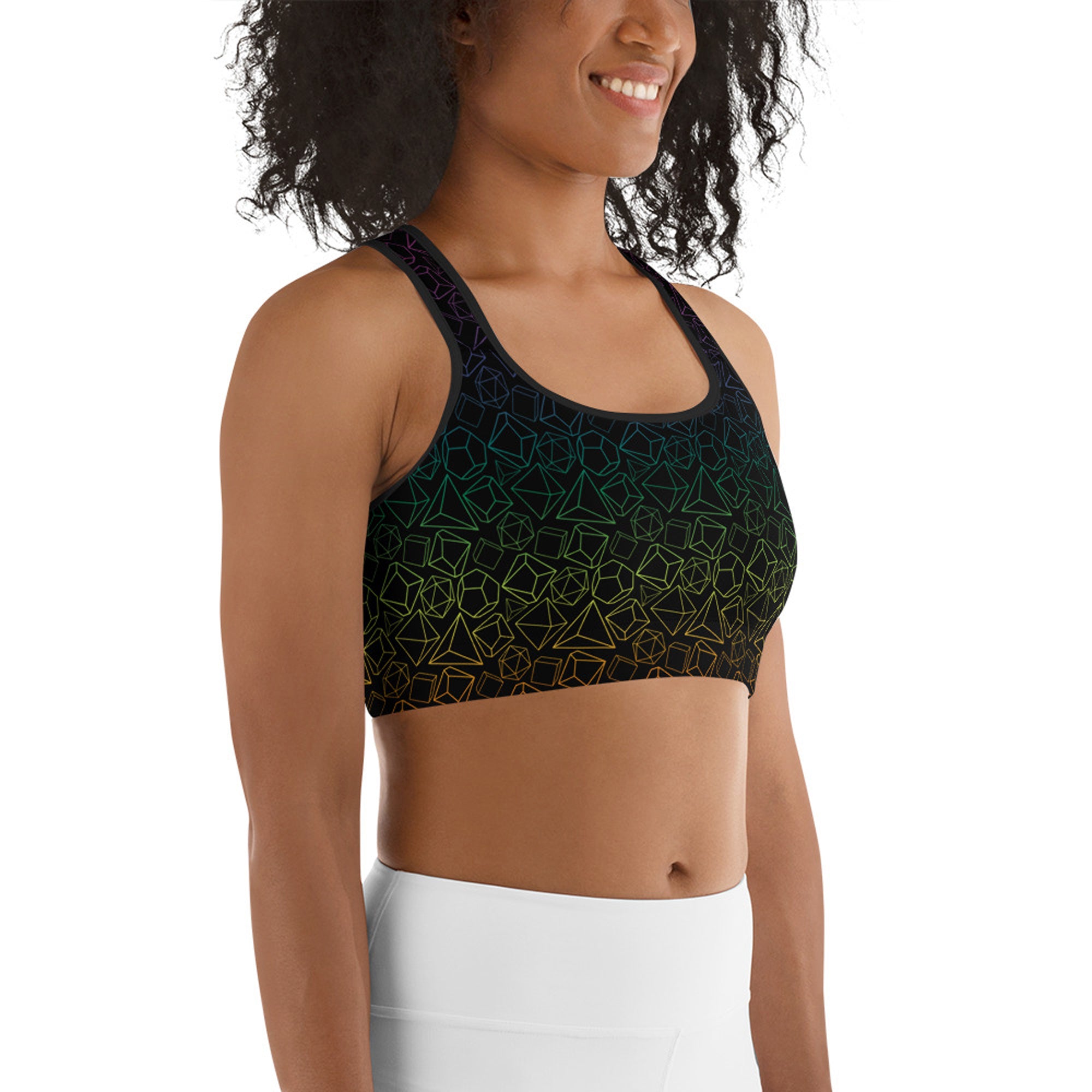 Gen Con Rainbow Dice Pattern Sports Bra | Rollacrit