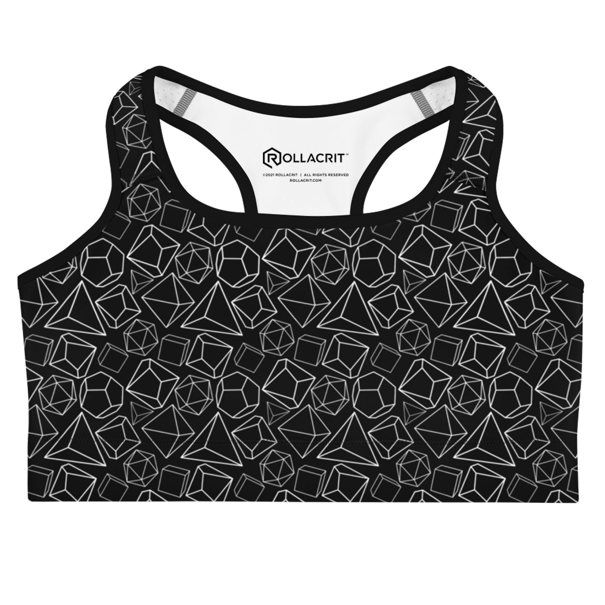 Gen Con White Dice Pattern Sports Bra | Rollacrit