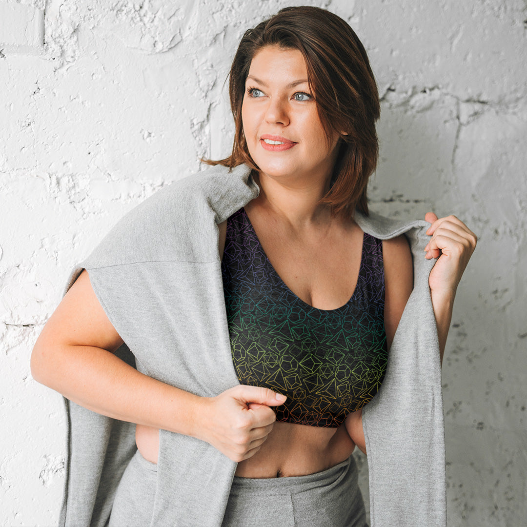 Gen Con Rainbow Dice Pattern Sports Bra | Rollacrit