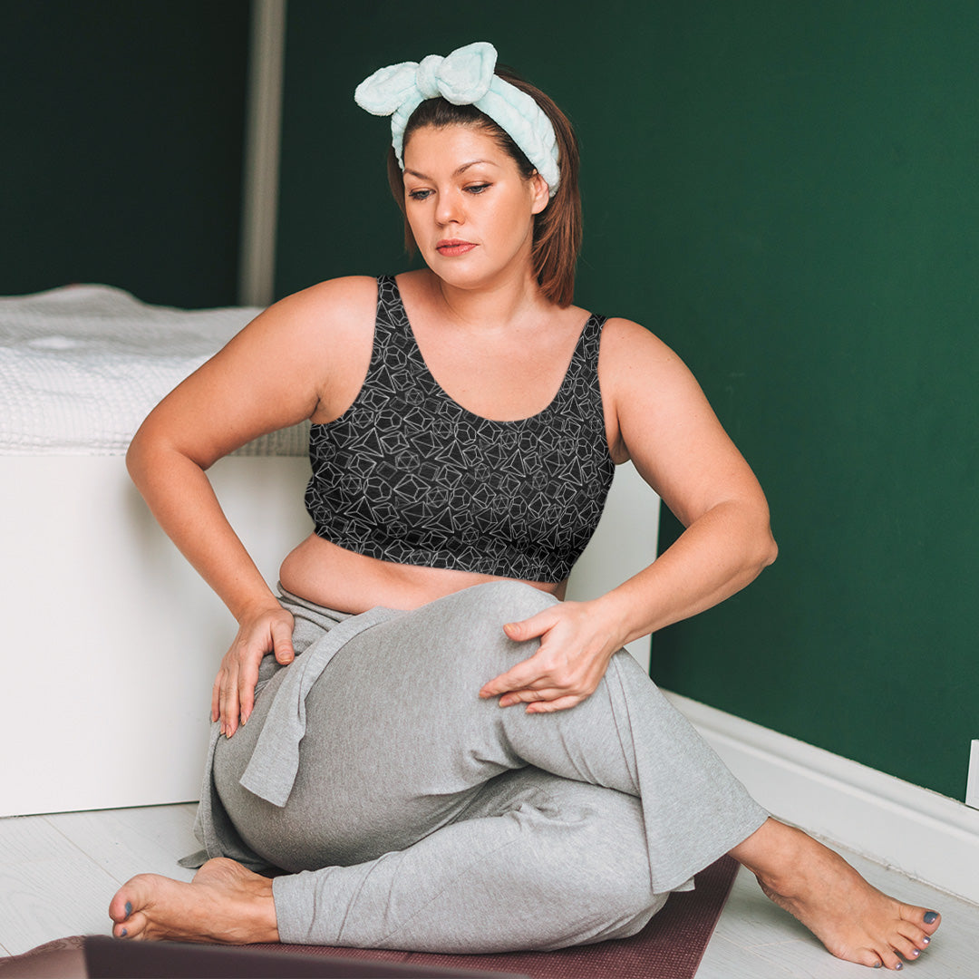 Gen Con White Dice Pattern Sports Bra | Rollacrit