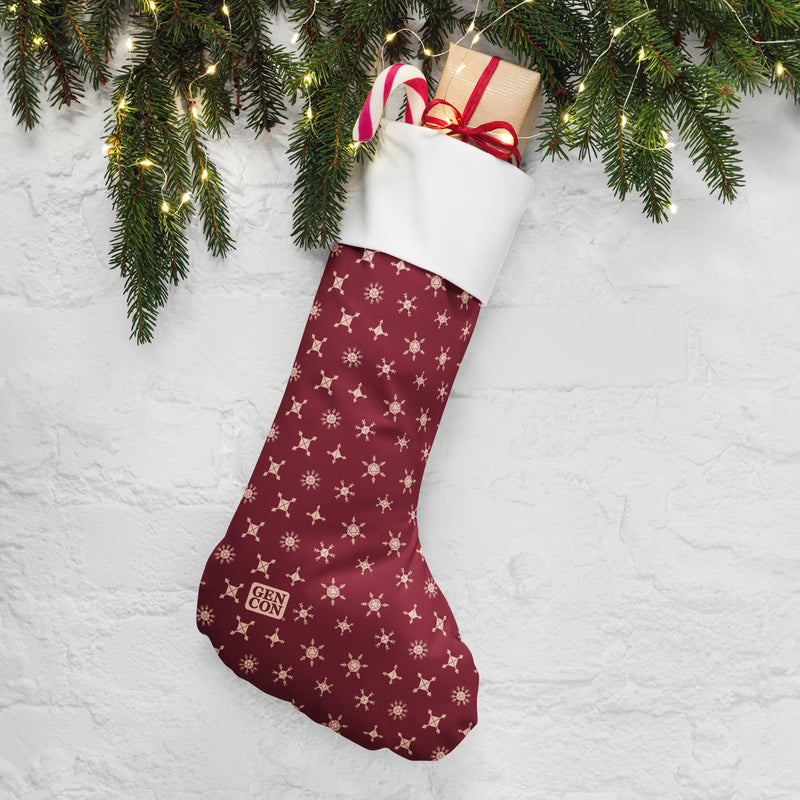 Gen Con Dice Snowflake Christmas Burgundy Stocking | Rollacrit