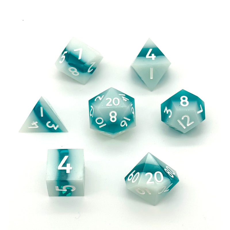Glacial Core Sharp Edge Resin 7pc Dice Set | Rollacrit