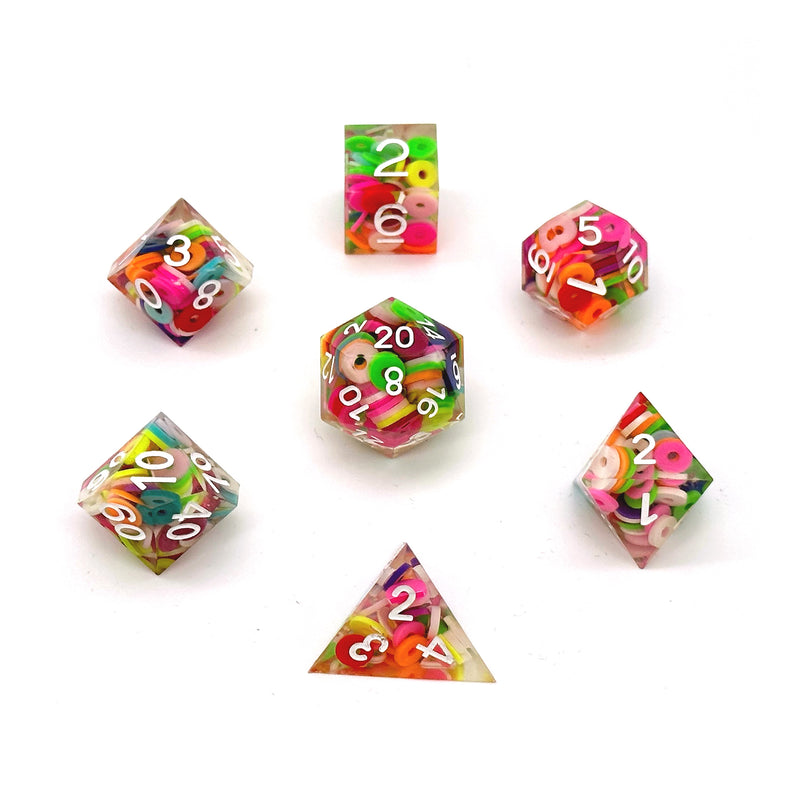 Rainbow Circle Fragment Filled Sharp Edge Resin 7pc Dice | Rollacrit