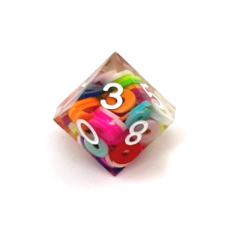 Rainbow Circle Fragment Filled Sharp Edge Resin 7pc Dice | Rollacrit