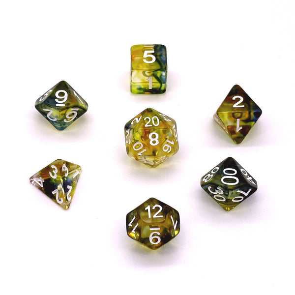 Rainbow Droplets Resin 7pc Dice Set | Rollacrit