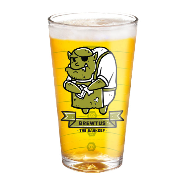 Heroes of Barcadia: Heroes for Hire Brewtus the Barkeep Pint Glass | Rollacrit