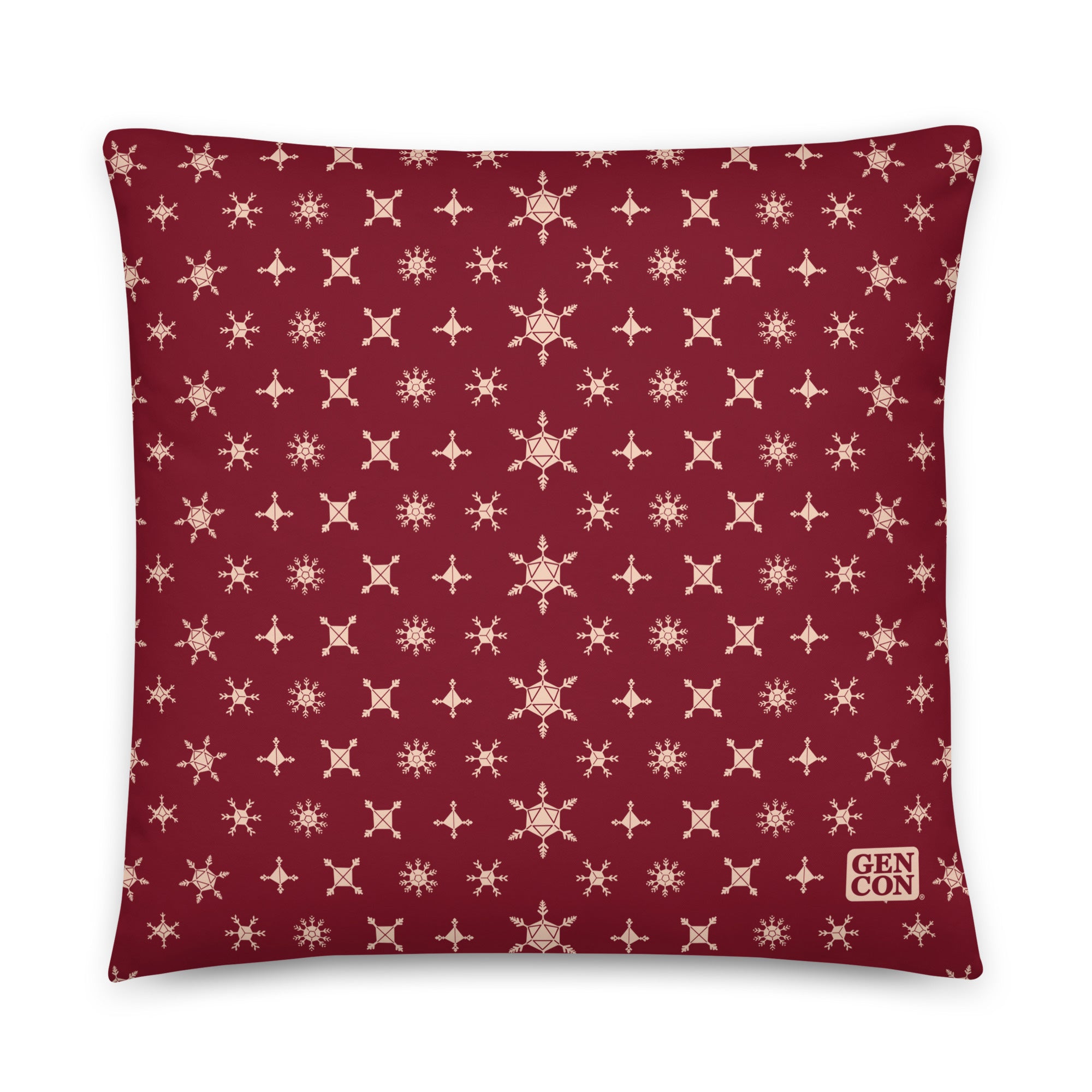 Gen Con Dice Snowflake Burgundy Pillow | Rollacrit