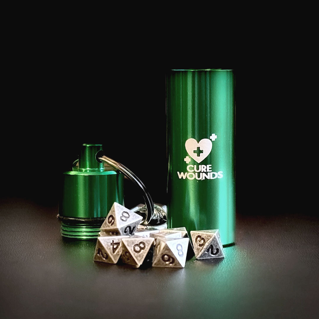 Cure Wounds Spell Component Keychain With Tiny 9p Dice Set | Rollacrit